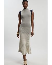 Karen Millen - Pointelle Frill Sleeve Knit Midi Dress - Lyst