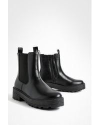 Boohoo - Wide Fit Double Tab Detail Chunky Chelsea Boots - Lyst