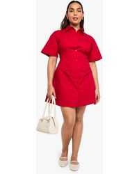 Boohoo - Plus Poplin Cinched Shirt Dress - Lyst