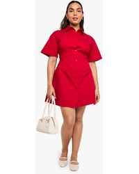 Boohoo - Plus Poplin Cinched Shirt Dress - Lyst