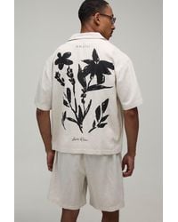 BoohooMAN - Floral Print Linen Look Oversized Shirt & Short Set - Lyst