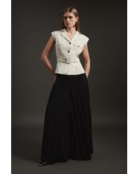 Karen Millen - Tailored Crepe Pleated Wide Leg Belted Jumpsuit - Lyst