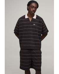 BoohooMAN - Oversized Boxy Pique Striped Polo & Relaxed Short Set - Lyst