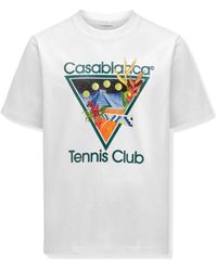 CASABLANCA - Tennis Club Icon Printed T-shirt White Cotton - Lyst
