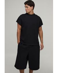BoohooMAN - Oversized Boxy Loopback Cap Sleeve T-Shirt And Jorts Set - Lyst