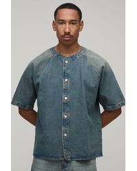 BoohooMAN - Oversized Denim Baseball Shirt - Lyst