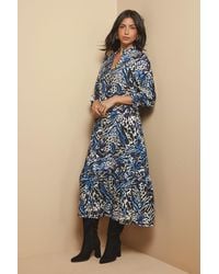 Wallis - Animal Tie Neck Midaxi Dress - Lyst