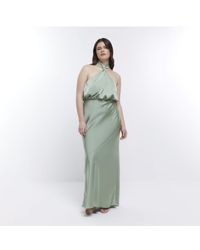 River Island - Halter Maxi Dress Green Bridesmaid - Lyst