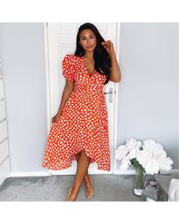 AX Paris - Heart Printed Wrap Midi Dress - Lyst