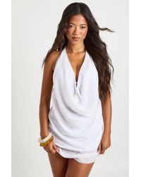 Boohoo - Shell Trim Plunge Beach Top And Mini Skirt Co-Ord - Lyst