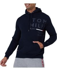 Tommy Hilfiger - Fleece Hoodie Wraparound Logo Pullover Hooded Crew Neck Top - Lyst