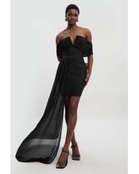 Karen Millen - Figure Form Bandage Knit Woven Bardot And Skirt Detail Dress - Lyst