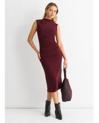 Gini London - Plain Ruched Jersey Midi Dress - Lyst