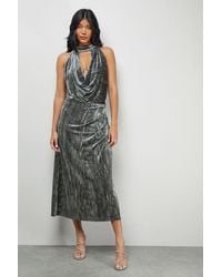 Warehouse - Metallic Velvet Halter Cowl Neck Midi Dress - Lyst