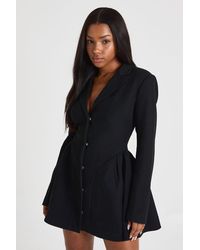 Boohoo - Long Sleeve Collared Tailored Skater Mini Dress - Lyst
