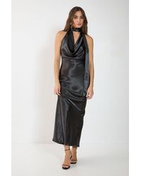 Nasty Gal - Satin Wrap High Neck Cowl Front Maxi Dress - Lyst