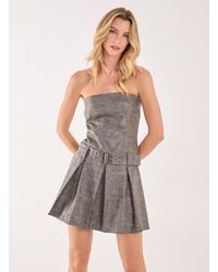Pink Vanilla - Stone Wash Bandeau Pleat Mini Dress - Lyst
