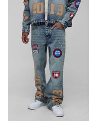 BoohooMAN - Straight Flared Paint Splatter Applique Gusset Jeans - Lyst