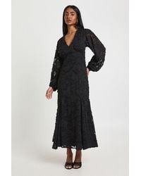 Boohoo - Burnout Floral Flared Sleeve Midaxi Dress - Lyst