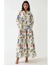 Hiccup - Floral Linen Feel Crew Neck Maxi Dress - Lyst