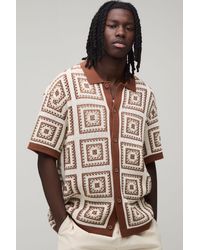 BoohooMAN - Relaxed Crochet Patch Tapestry Knitted Shirt - Lyst