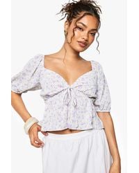 Boohoo - Woven Floral Print Puff Sleeve Smock Top - Lyst
