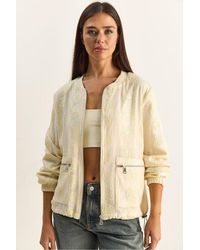 Bianco Lucci - Floral Embroidered Bomber Jacket - Lyst