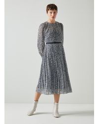 LK Bennett - Estelle Navy And Cream Heart Print Pleated Dress - Lyst