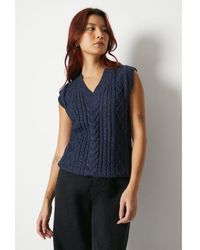 Warehouse - Cable Knit V Neck Sweater Vest - Lyst