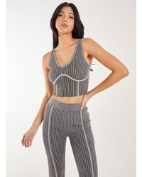 Pink Vanilla - Two Tone Rib Corset Detail Top - Lyst