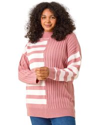 Roman - Curve Contrast Stripe High Neck Jumper - Lyst