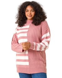 Roman - Curve Contrast Stripe High Neck Jumper - Lyst