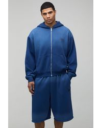 BoohooMAN - Oversized Boxy Ombre Wash M Star Zip Through Hooded Jort Tracksuit - Lyst