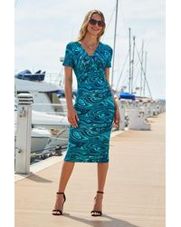 Sosandar - Marble Print Twist Front Midi Jersey Dress - Lyst