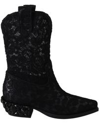 Dolce & Gabbana - Lace Taormina Ankle Cowboy Crystal Shoes - Lyst