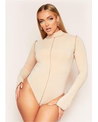 Missy Empire - Missy Empire Stitch High Neck Bodysuit - Lyst