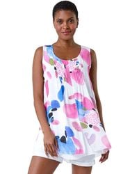 Roman - Abstract Print Pintuck Overlay Vest Top - Lyst