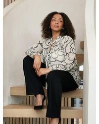 Live Unlimited - Stone Floral Print Chiffon Tie Neck Blouse - Lyst