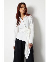 Warehouse - Wrap Over Tie Front Shirt Cotton - Lyst
