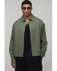 BoohooMAN - Oversized Boxy Long Sleeve Linen Blend Shirt - Lyst