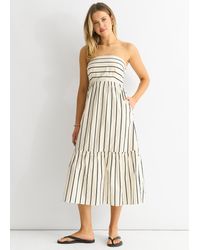Gini London - Stripe Cotton Bardot Smock Midi Dress - Lyst