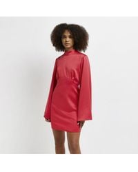 River Island - Shift Mini Dress Red Satin Luna - Lyst
