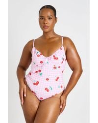 Boohoo - Plus Cherry Gingham Print Underwire Plunge Swimsuit - Lyst