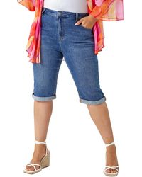 Roman Curve - Stretch Knee Length Denim Shorts - Lyst