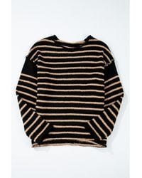 Azura Exchange - Schwarzer Streifen Drop-Shoulder Rundhals Lockerer Pullover - Lyst
