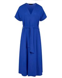 Conquista - Royal Blue Jersey Belted Midi Dress - Lyst