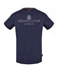 Aquascutum - Geruit Aldis Crest Marineblauw T-shirt - Lyst