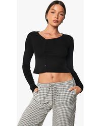 Boohoo - Rib Asymetric Neckline Long Sleeve Top - Lyst
