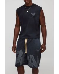 BoohooMAN - Shrunken Boxy Washed Graffiti Tank & Relaxed Shorts Set - Lyst