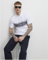 River Island - Polo Shirt Slim Fit Stripe - Lyst